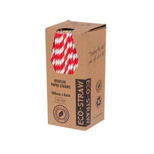 ECO PAPER REGULAR STRAWS RED/WHITE STRIPE (250)
