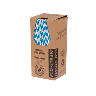 ECO PAPER REGULAR STRAWS BLUE/WHITE STRIPE (250)