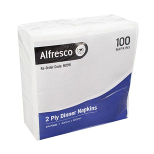 ALFRESCO LUNCH NAPKIN WHITE 2PLY QTR FOLD (100)