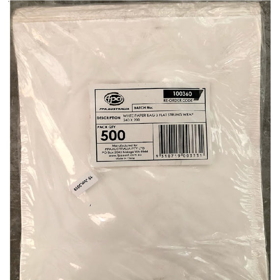 FPA PAPER BAG WHITE 3 FLAT STRUNG 240x203MM (500)