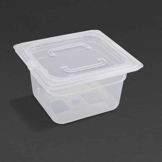 VOGUE POLY GASTRONORM PAN 1/6 100MM W/LID 4PK