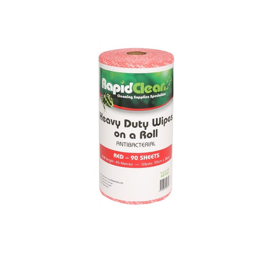 RAPID CLEAN H/D 55GSM WIPES RED 45M ROLL 30X50CM